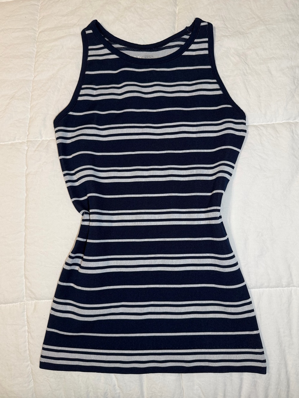ATHLETA Renew Striped Racerback Ribbed Tank Top Navy White Small